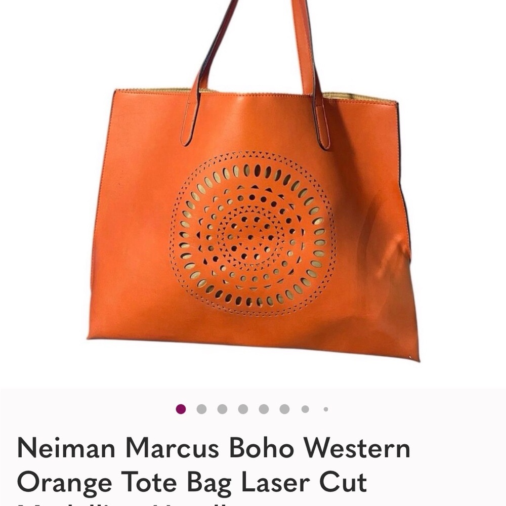Neiman Marcus Orange Laser Cut Medallion Tote - Picture 4 of 4